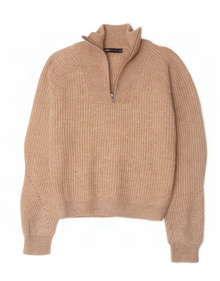 Marks & Spencer Damski sweter z zamkiem błyskawicznym UK 10, mały, brązowy, nakrapiany