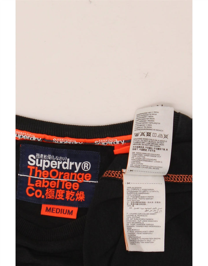 SUPERDRY Męski T-shirt Top Średni Czarny Bawełniany