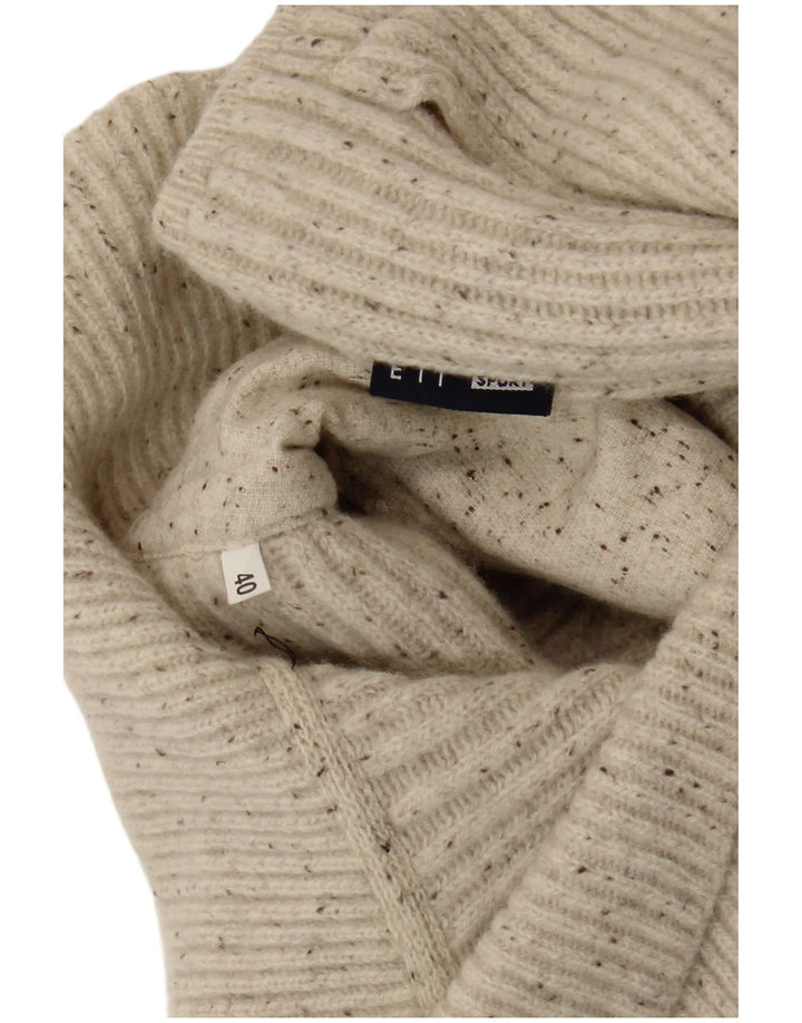 Sweter damski w stylu vintage z szalowym dekoltem EU 40 Średni złamanej bieli nakrapiany
