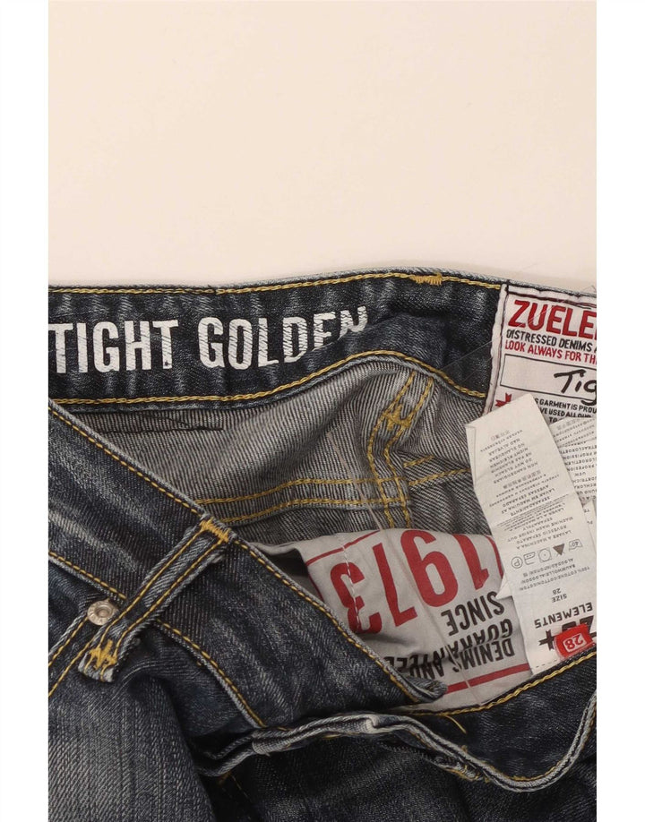 Męskie jeansy typu slim w trudnej sytuacji Zu Elements W28 L34 Granatowa bawełna