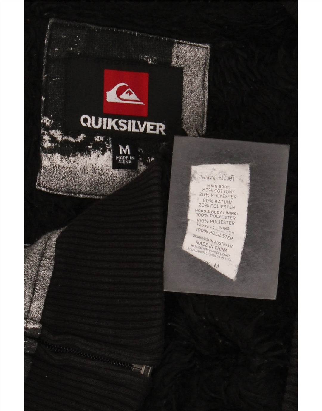 Męski sweter z kapturem i zamkiem błyskawicznym Quiksilver, średnia czarna bawełna w kratkę