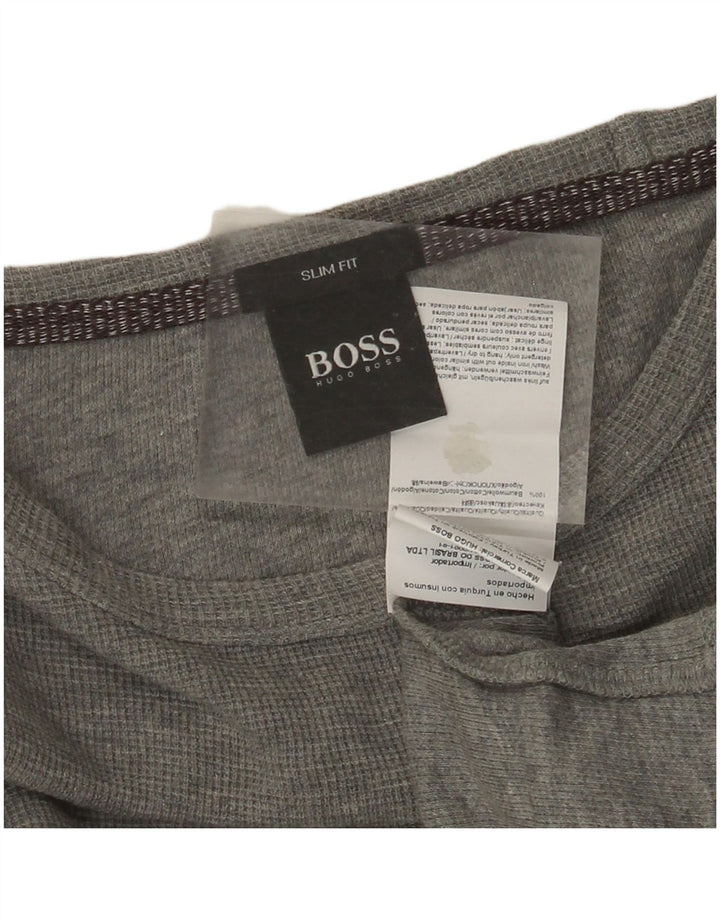Męski top slim fit HUGO BOSS z długim rękawem, duży, szary, bawełniany