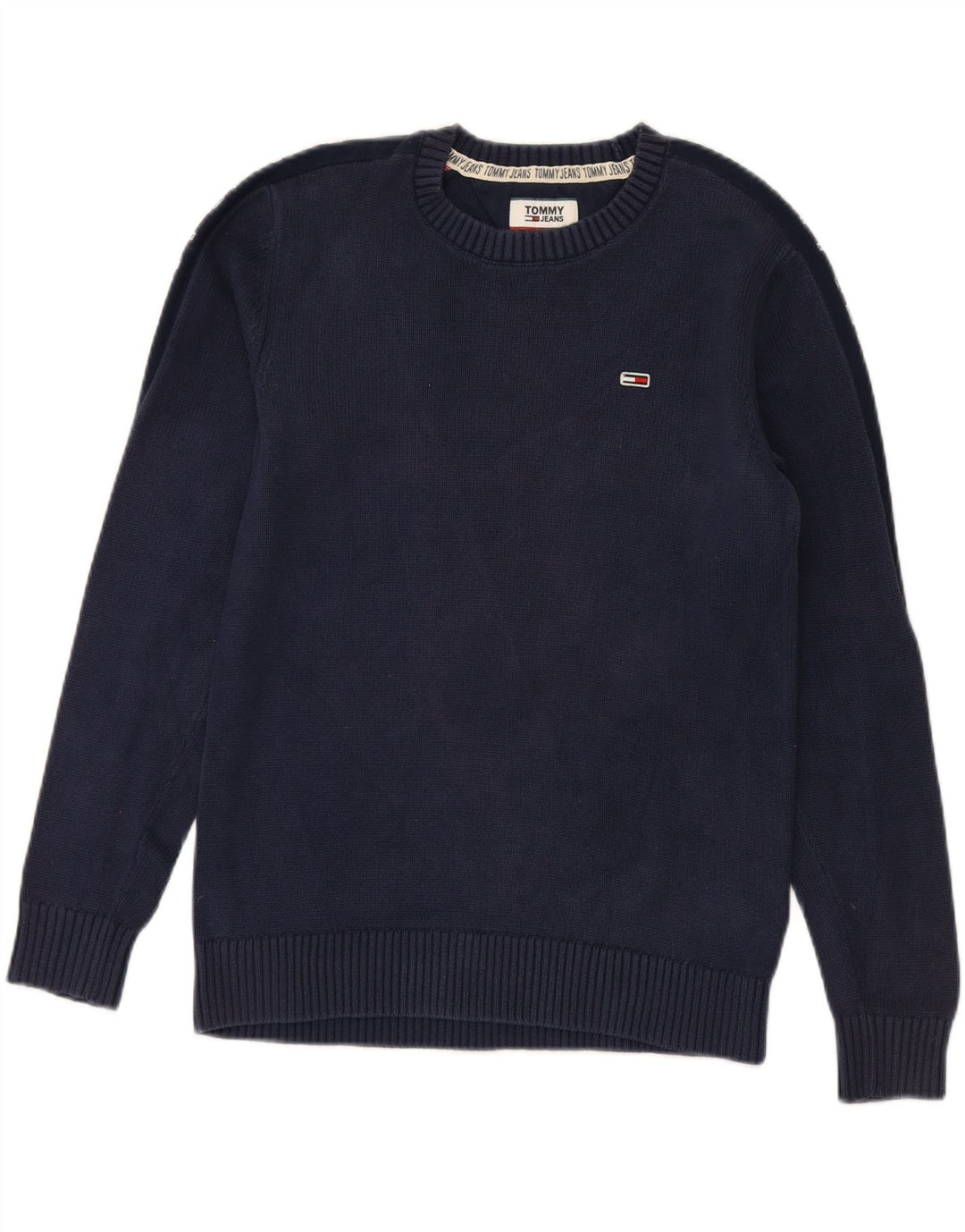 TOMMY HILFIGER Mens Graphic Crew Neck Jumper Sweater Small Navy Blue
