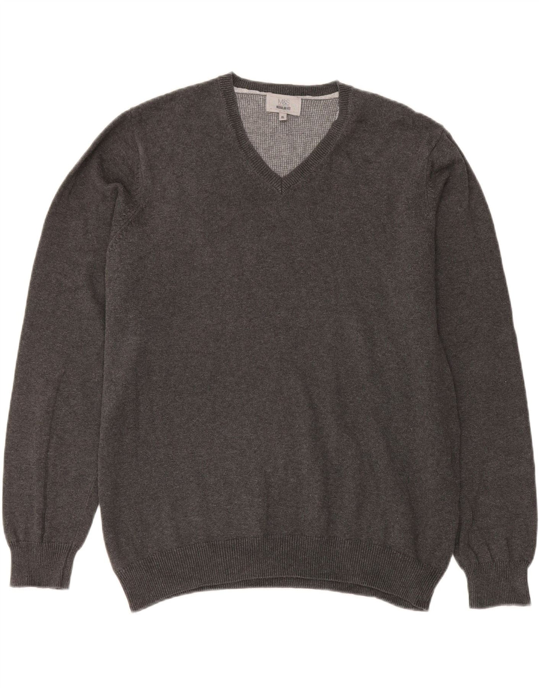 Marks & Spencer Męski sweter o regularnym kroju z dekoltem w kształcie litery V, XL, szary, bawełniany