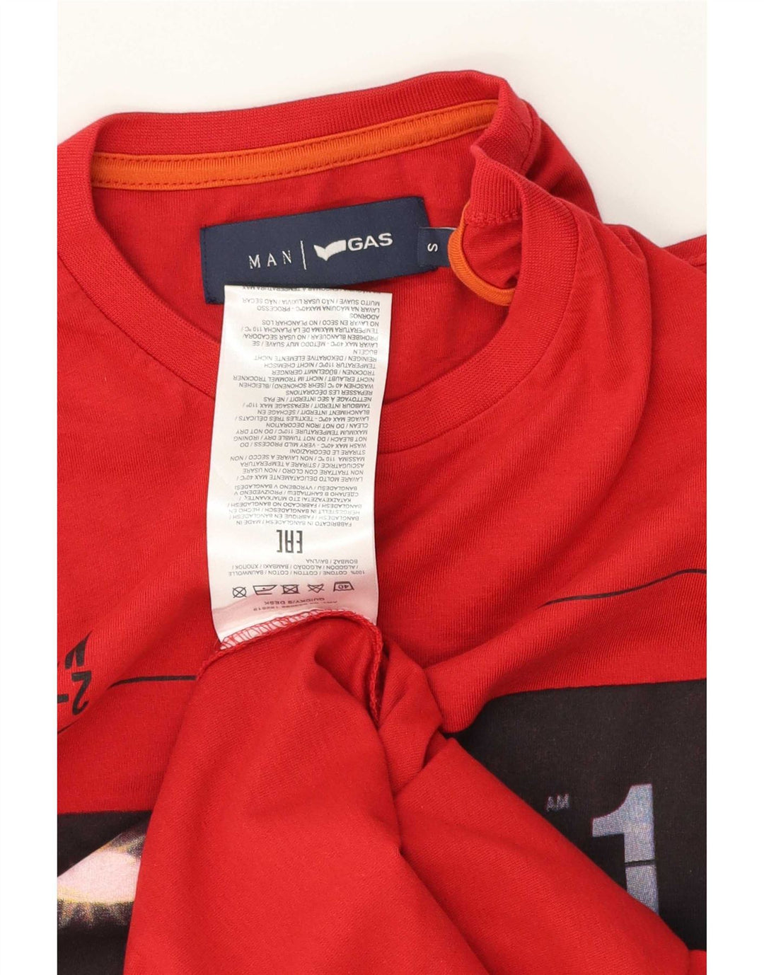 Męski T-shirt z grafiką Gas, mały, czerwony, bawełniany