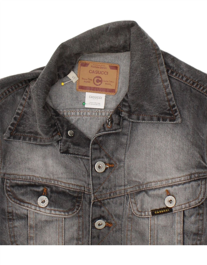 CASUCCI Womens Crop Denim Jacket UK 10 Small Grey Cotton Vintage Casucci and Second-Hand Casucci from Messina Hembry 