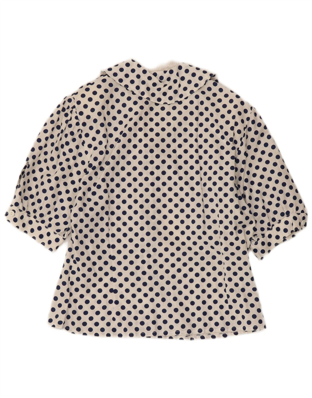 Damska bluzka koszulowa z rękawem 1/2 VINTAGE UK 12, średnia biała w kropki