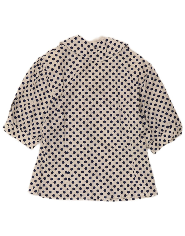 VINTAGE Womens 1/2 Sleeve Shirt Blouse UK 12 Medium White Polka Dot