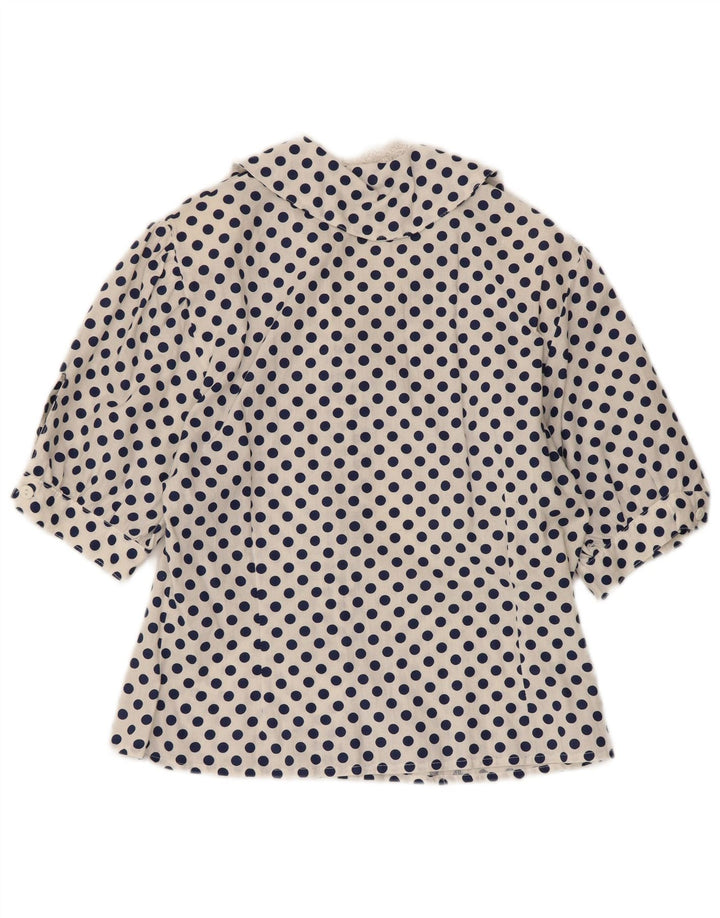 Damska bluzka koszulowa z rękawem 1/2 VINTAGE UK 12, średnia biała w kropki