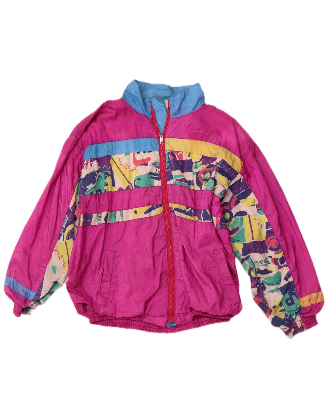 Damska kurtka dresowa o luźnym kroju w stylu vintage, UK 12, średnio różowa, geometryczna