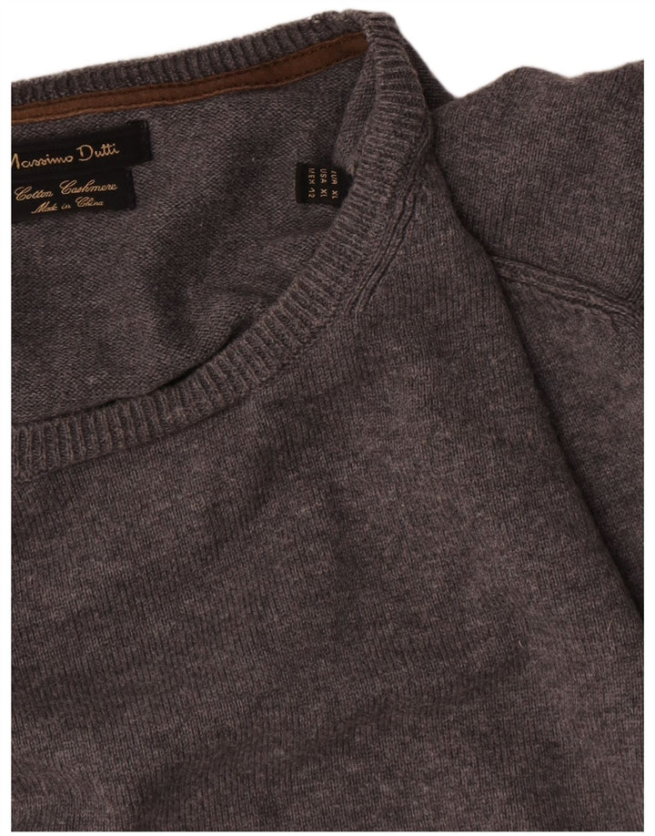 Męski sweter z okrągłym dekoltem Massimo Dutti XL, szary, bawełniany