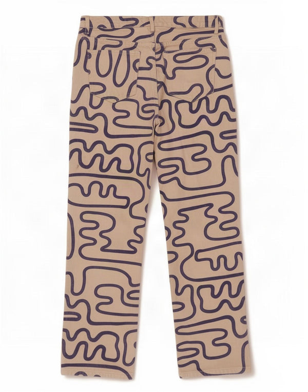 Zara Damskie proste dżinsy z abstrakcyjnym wzorem EU 44 XL W34 L31 Beżowa bawełna
