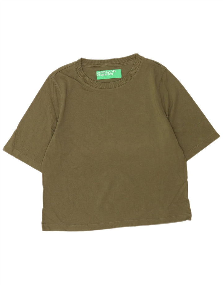 T-shirt damski Benetton Top UK 14, średnia bawełna khaki