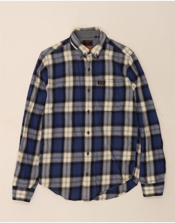 Męska koszula flanelowa Superdry, mała, granatowa, bawełniana w kratę