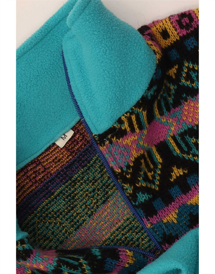 Męski sweter polarowy z zamkiem błyskawicznym w stylu vintage, średnioniebieski, geometryczny