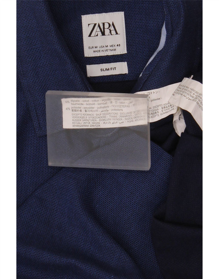 Koszula męska Zara Slim Fit, średnia, granatowa, bawełniana
