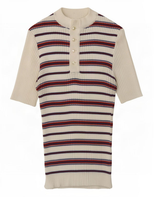 T-shirt damski w stylu vintage Top UK 12 w średnie białe paski
