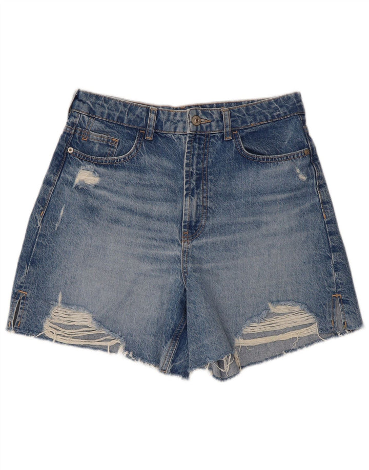 Damskie spodenki jeansowe z wysokim stanem i przetarciami Zara W30, średni niebieski