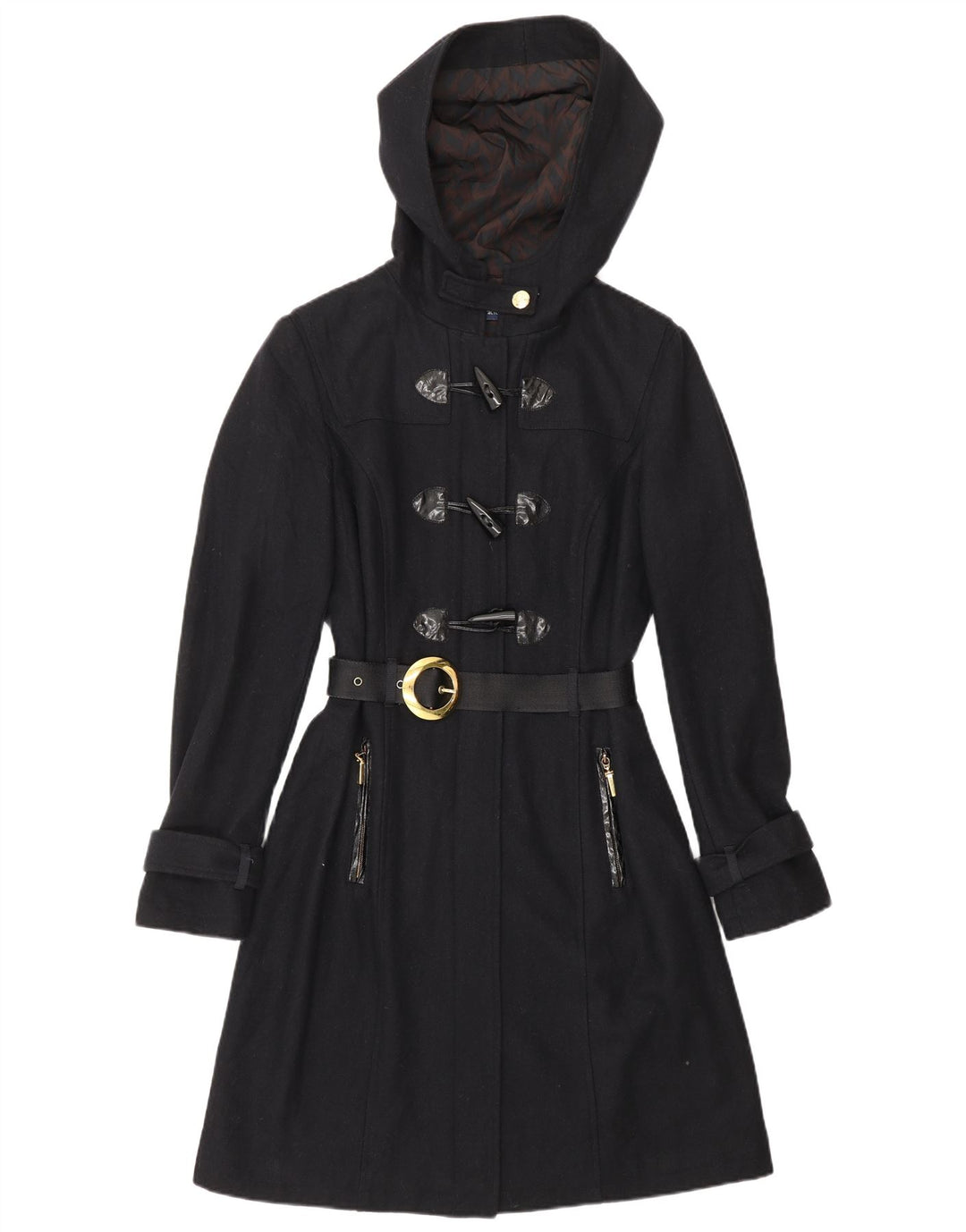 Damski płaszcz z kapturem CACTERE UK 10, mały, granatowy, wełniany