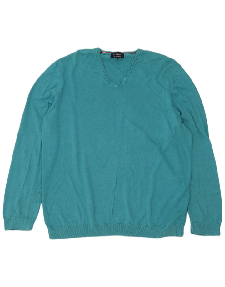Marks & Spencer Męski sweter z dekoltem w kształcie litery V, 2XL, turkusowa bawełna