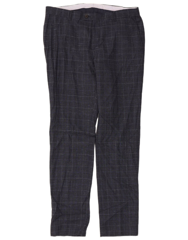 CALVIN KLEIN Mens Straight Suit Trousers W36 L32 Navy Blue Check Wool