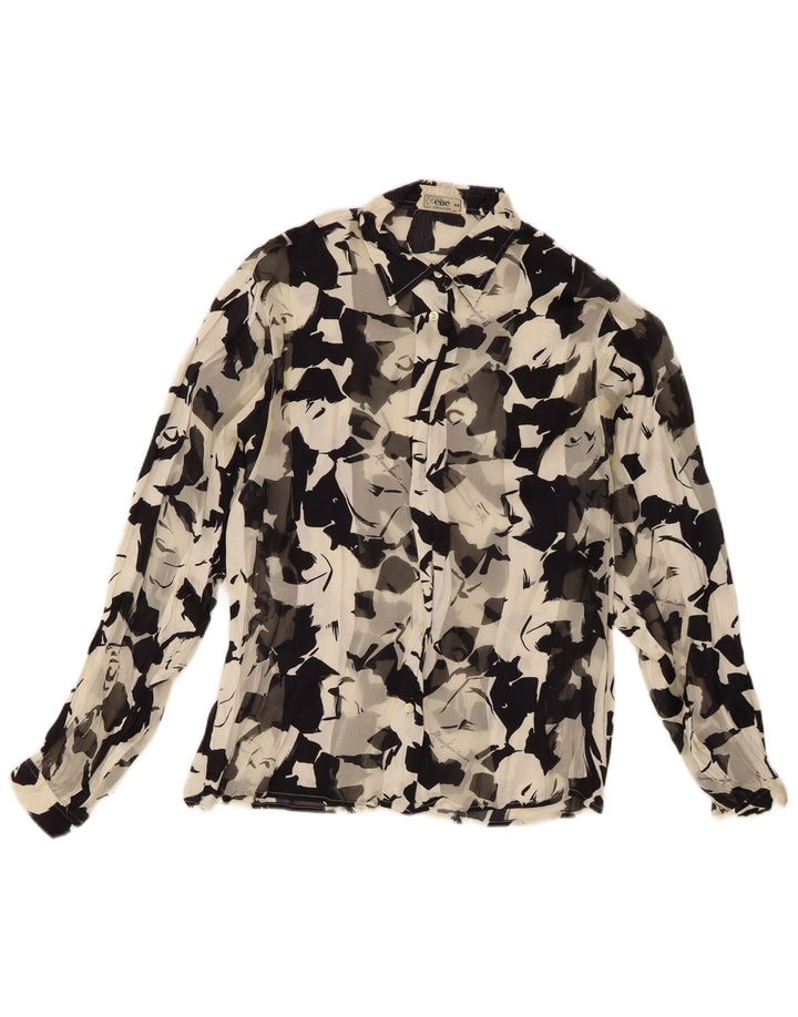 Damska bluzka koszulowa w stylu vintage z abstrakcyjnym wzorem, przezroczysta IT 44, średnia czerń