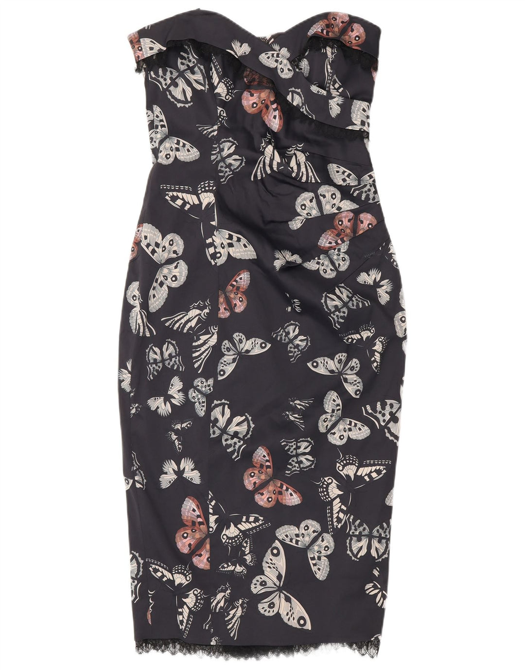 KAREN MILLEN Damska sukienka bez ramiączek UK 12 Średni granatowy motyl