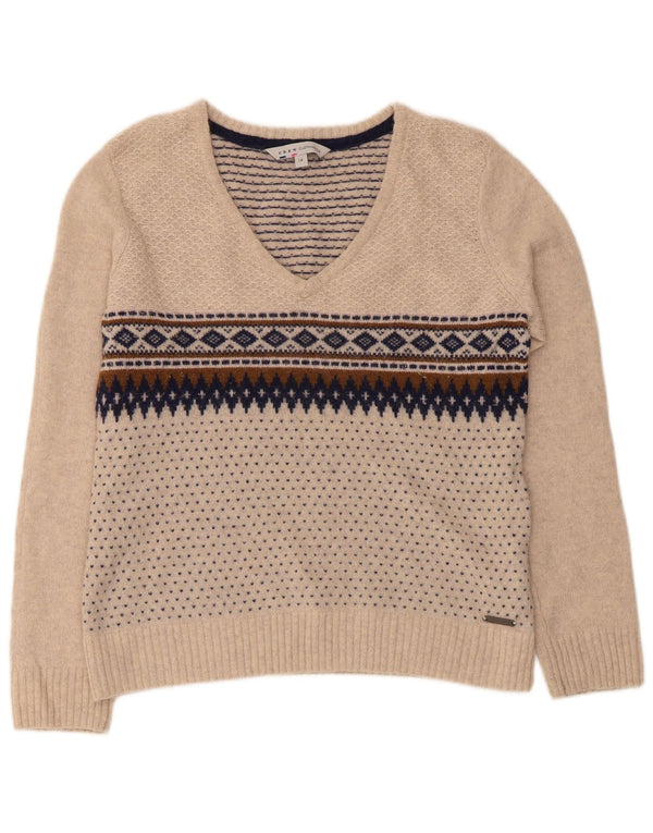 Crew Clothing Damski sweter z dekoltem w kształcie litery V, UK 14 Medium Beige Fair Isle