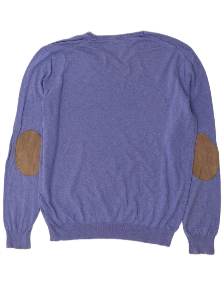 Męski sweter Massimo Dutti z dekoltem w kształcie litery V, XL, niebieski, bawełniany