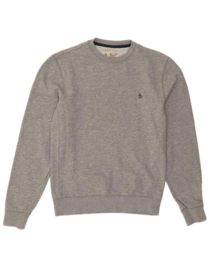 PENGUIN Mens Sweatshirt Jumper Small Grey Cotton