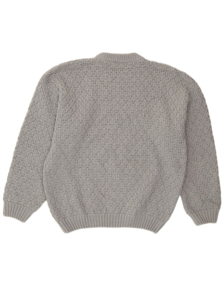 Vintage męski sweter z wycięciem pod szyją, duży, szary, wełniany