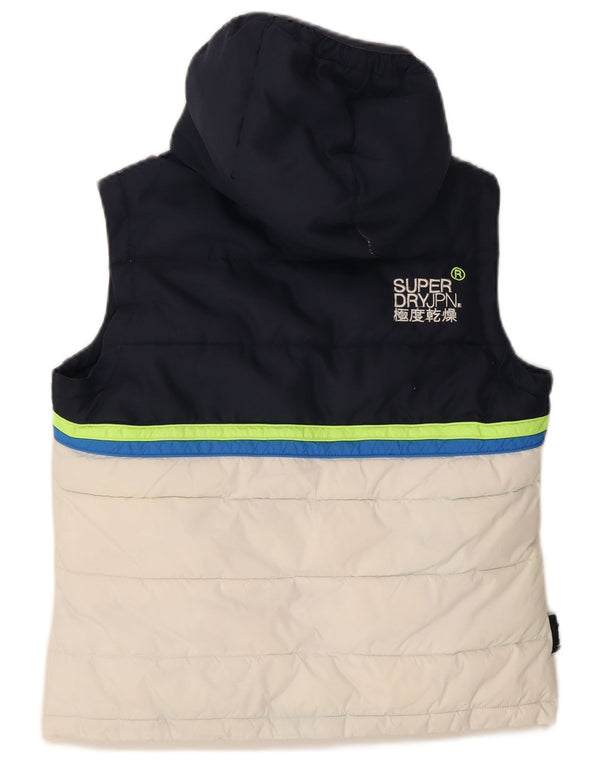Damska wyściełana kamizelka z kapturem Superdry UK 16, duża, granatowa, z blokami kolorów