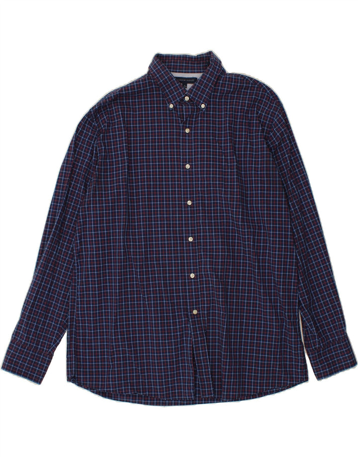 TOMMY HILFIGER Mens Shirt Size 16 Large Navy Blue Check Cotton Vintage Tommy Hilfiger and Second-Hand Tommy Hilfiger from Messina Hembry 