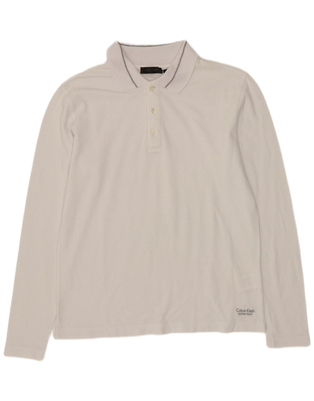 Męska koszulka polo Calvin Klein z długim rękawem, średnia biała bawełna