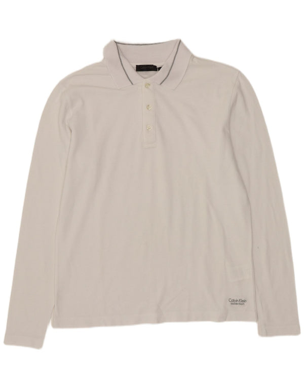 Męska koszulka polo Calvin Klein z długim rękawem, średnia biała bawełna