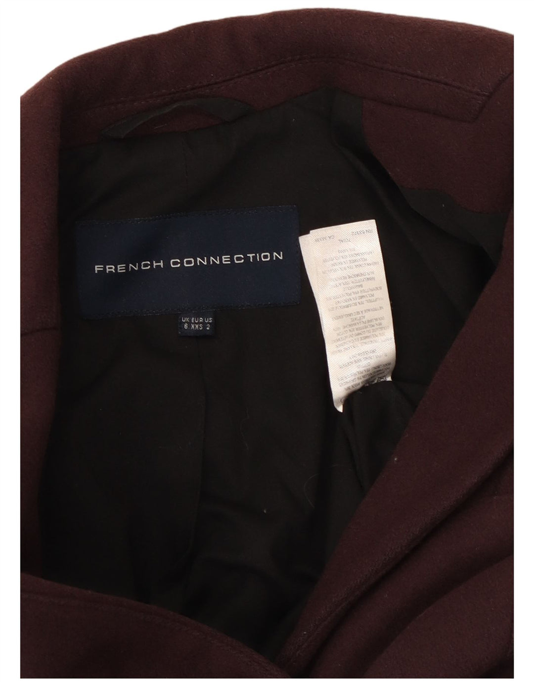 Płaszcz damski FRENCH CONNECTION UK 6 XS, bordowa wełna
