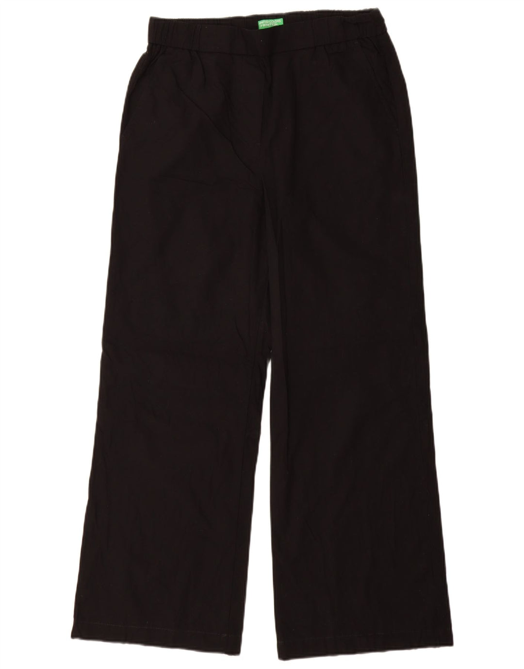 Spodnie damskie BENETTON Chino z szeroką nogawką, małe W26 L29, czarne, bawełniane