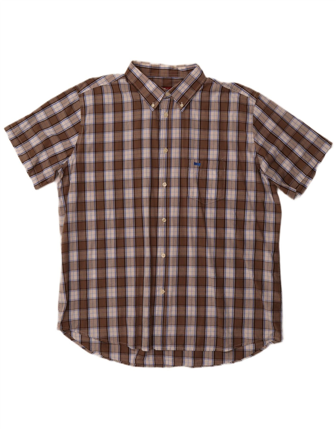 CARRERA Mens Regular Fit Short Sleeve Shirt 3XL Brown Check Cotton