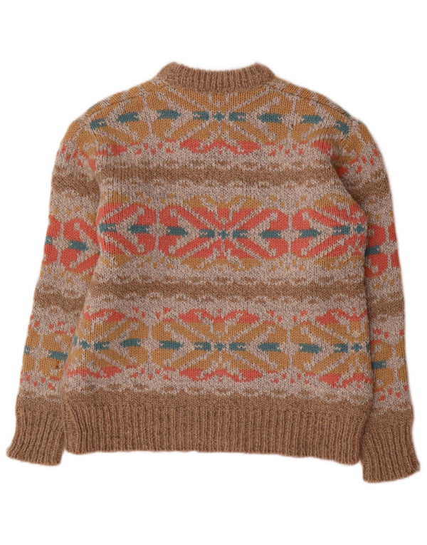 Sweter damski w stylu vintage z okrągłym dekoltem UK 14, duży brązowy Fair Isle