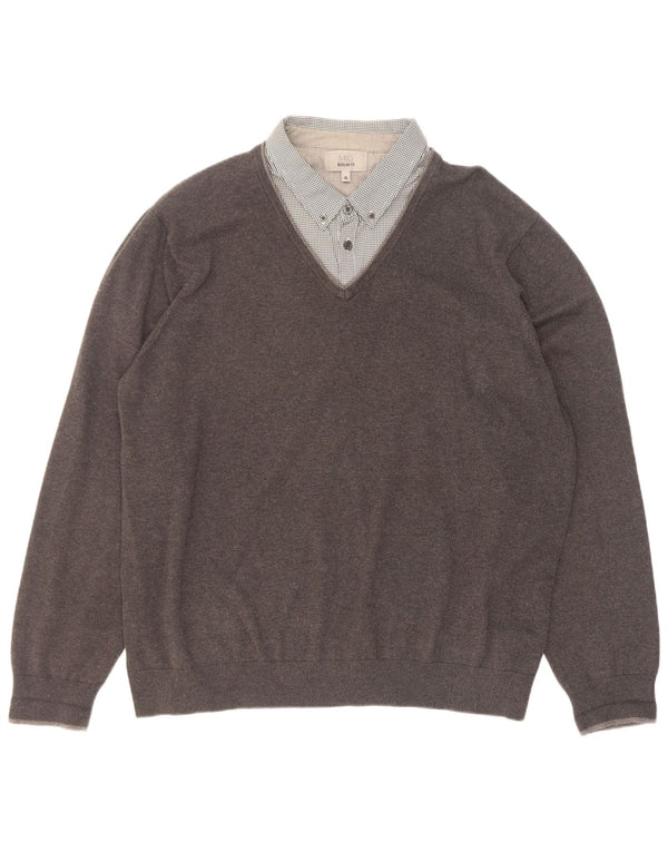 Marks & Spencer Męski sweter o regularnym kroju z dekoltem w kształcie litery V, XL, szary, bawełniany