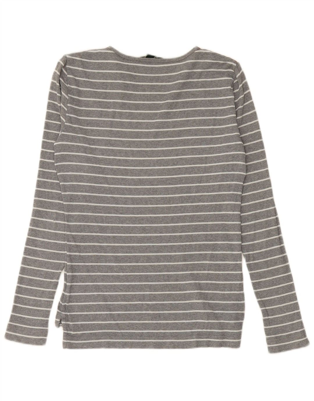 RALPH LAUREN Womens Top Long Sleeve UK 12 Medium Grey Striped Cotton