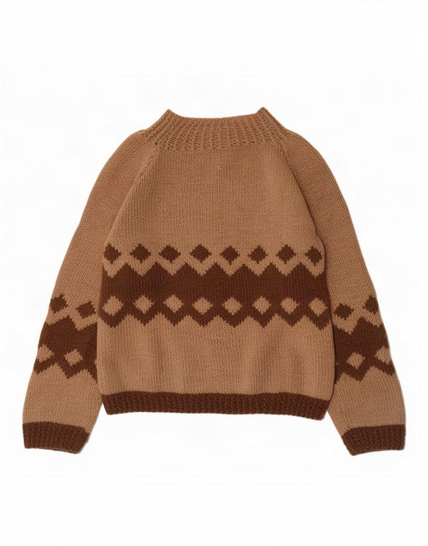 Sweter damski w stylu vintage z golfem UK 14 Średni brązowy geometryczny