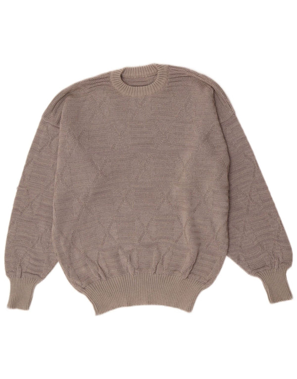 Męski sweter z okrągłym dekoltem w stylu vintage, średnio szary