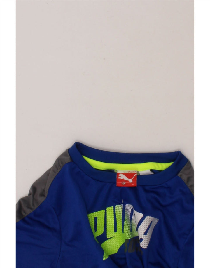 PUMA Boys Graphic T-Shirt Top 3-4 Years Blue Colourblock Polyester Vintage Puma and Second-Hand Puma from Messina Hembry 