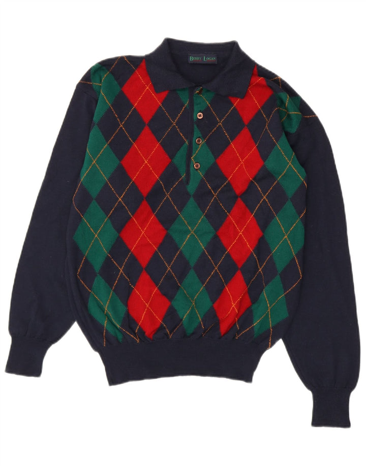 BERRY LOGAN Mens Polo Neck Jumper Sweater IT 48 Medium Navy Blue
