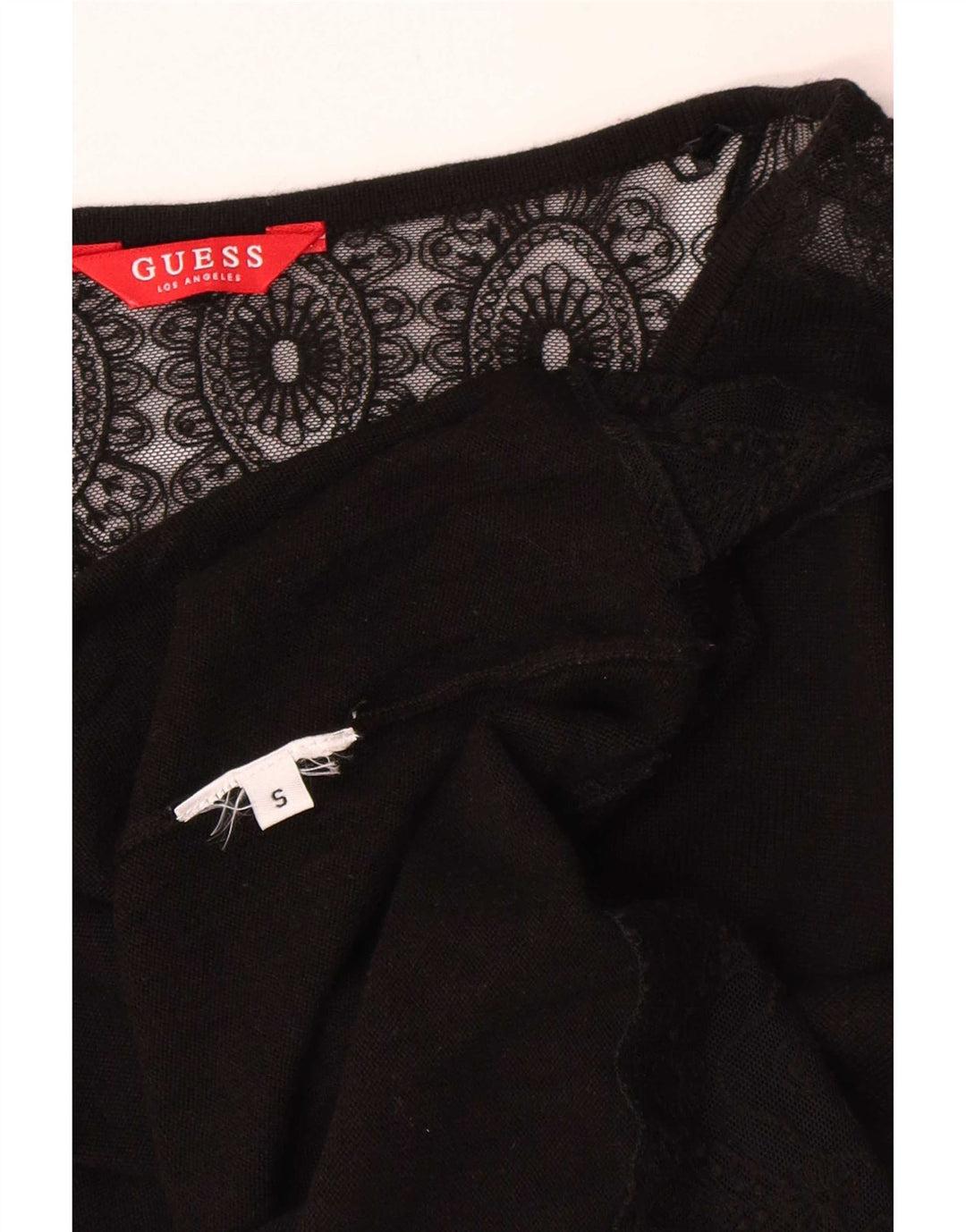 Guess Top damski z długim rękawem UK 10, mały, czarny w kwiaty