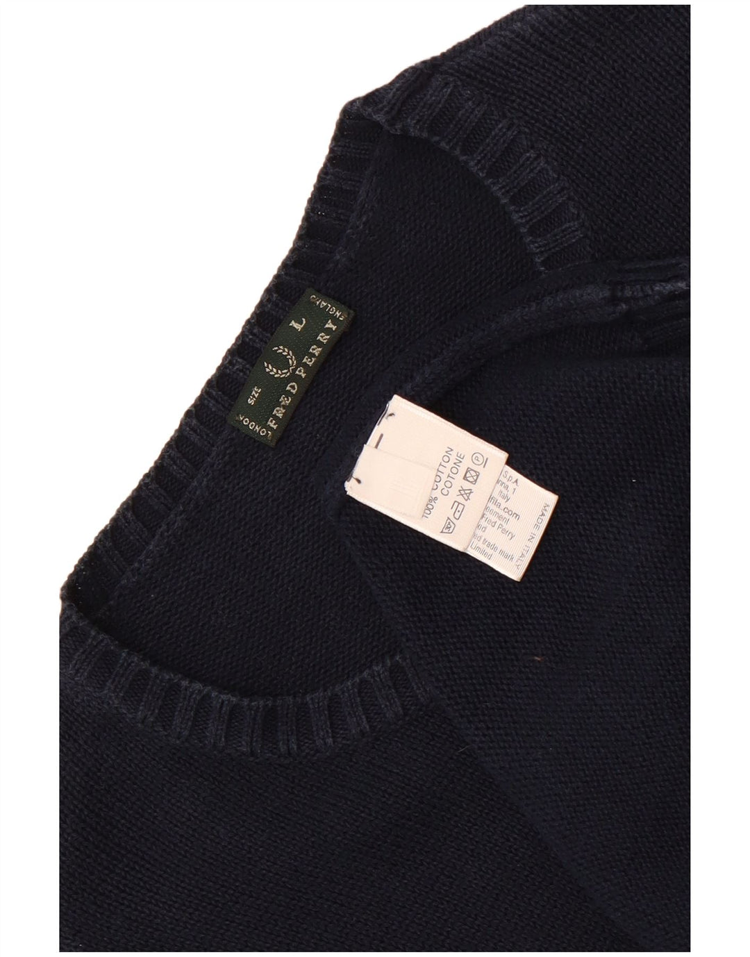 Męski sweter Fred Perry z okrągłym dekoltem, duży, granatowy, bawełniany