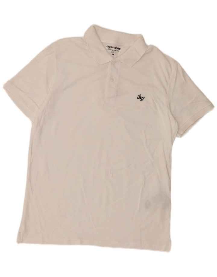 Męska koszulka polo JACK & JONES, średnia, biała, bawełniana