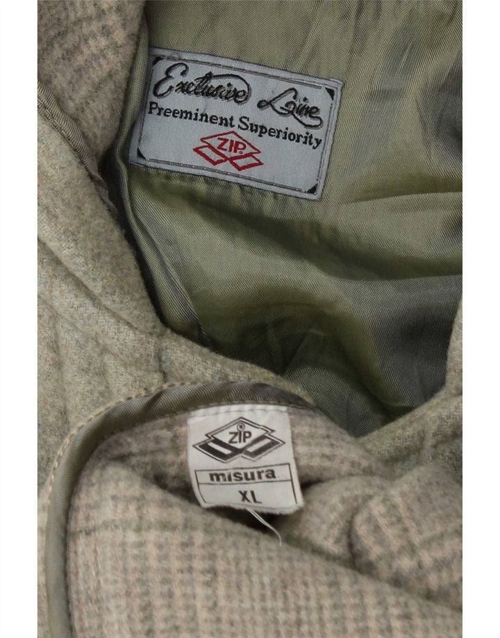 Męski płaszcz z kapturem i zamkiem błyskawicznym UK 42 XL, wełna khaki