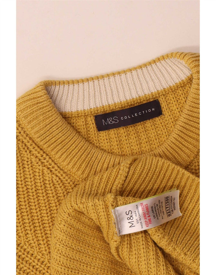 Marks & Spencer Męski sweter z okrągłym dekoltem, duży, żółty, bawełniany